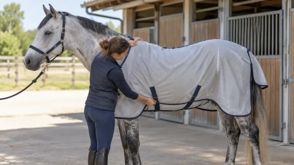 Couverture anti-mouche cheval : comment bien la choisir et l’utiliser 3 Vérification de l’ajustement d’une couverture anti-mouche pour cheval