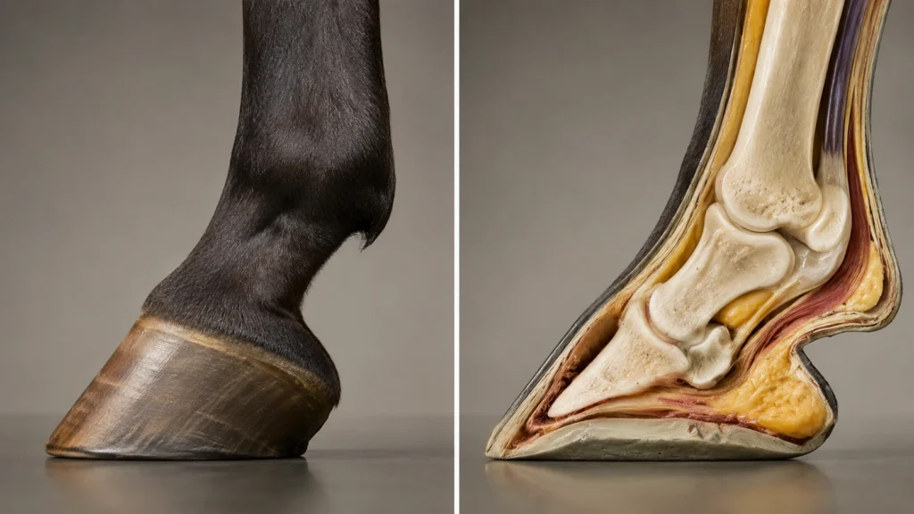 Rôle du sabot chez le cheval : anatomie, fonctions et signes à surveiller 2 Anatomie externe et interne du sabot du cheval