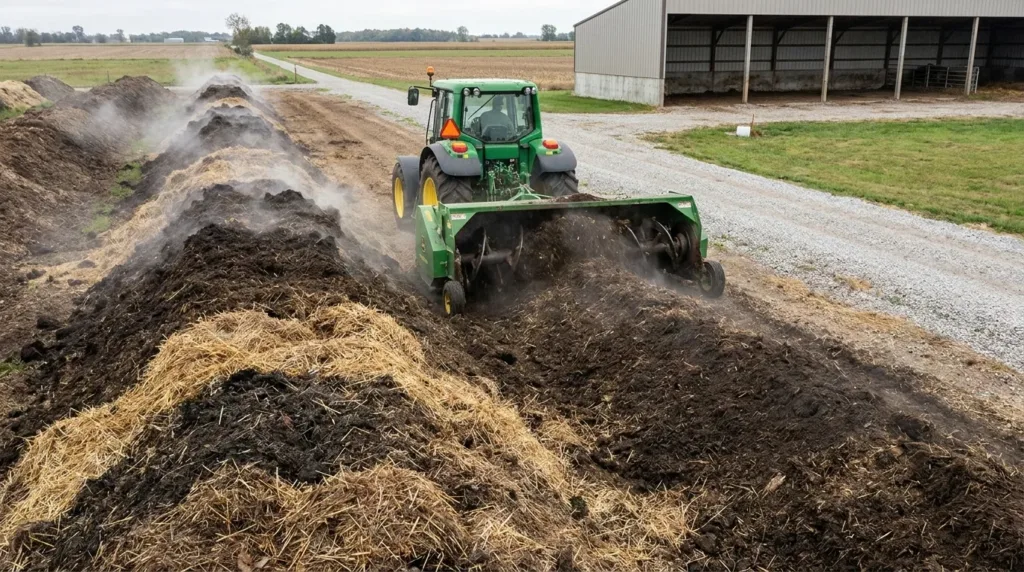 Compostage du fumier de cheval avec retournement de l’andain