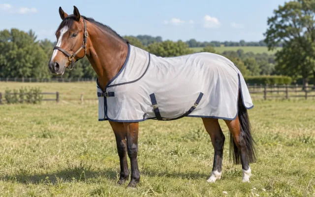 couverture anti mouche cheval bien ajustee