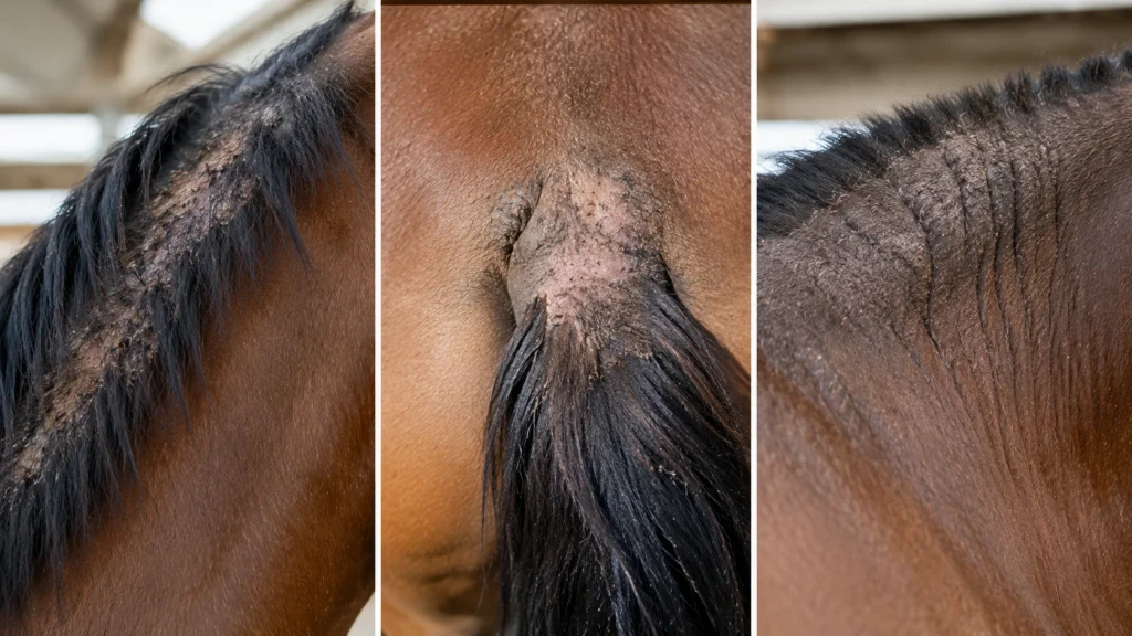 Dermite estivale chez le cheval : symptômes, causes, diagnostic et prise en charge 3 Évolution des lésions de dermite estivale chez le cheval