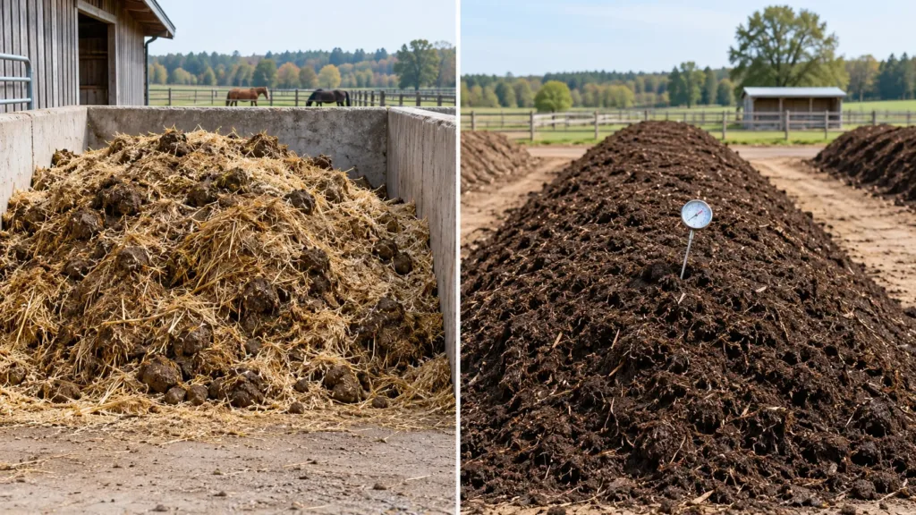 Différence entre stockage du fumier et compostage du fumier de cheval