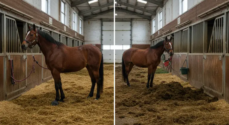fumier de cheval mal géré dans une écurie
