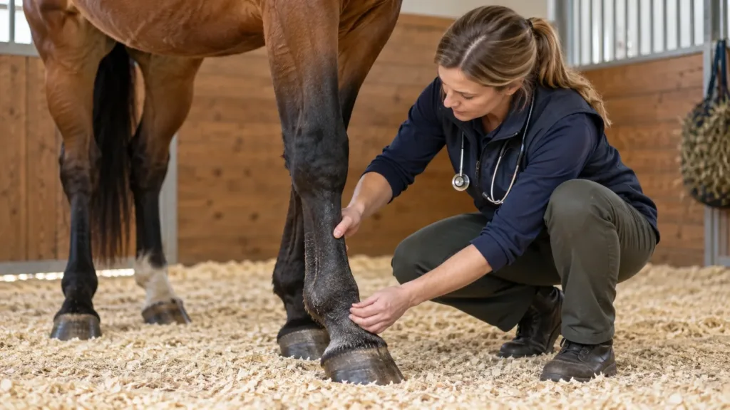 Fumier et hygiène de l’écurie : quel rôle dans les maladies de peau du cheval ? 4 Inspection vétérinaire de la peau d’un cheval malgré une bonne hygiène de l’écurie