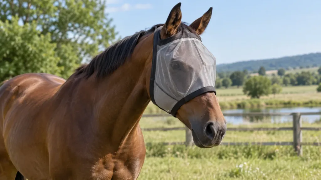 Masque anti-mouche cheval : comment bien le choisir et l’utiliser 2 Masque anti-mouche cheval correctement ajusté