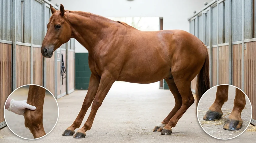 Signes précoces de fourbure chez le cheval avec posture anormale et pouls digité
