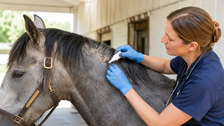 Traitement dermite cheval par soins vétérinaires locaux