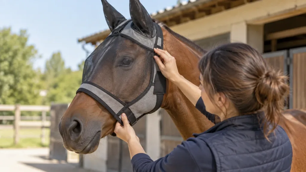 Masque anti-mouche cheval : comment bien le choisir et l’utiliser 5 Vérification de l’ajustement d’un masque anti-mouche pour cheval