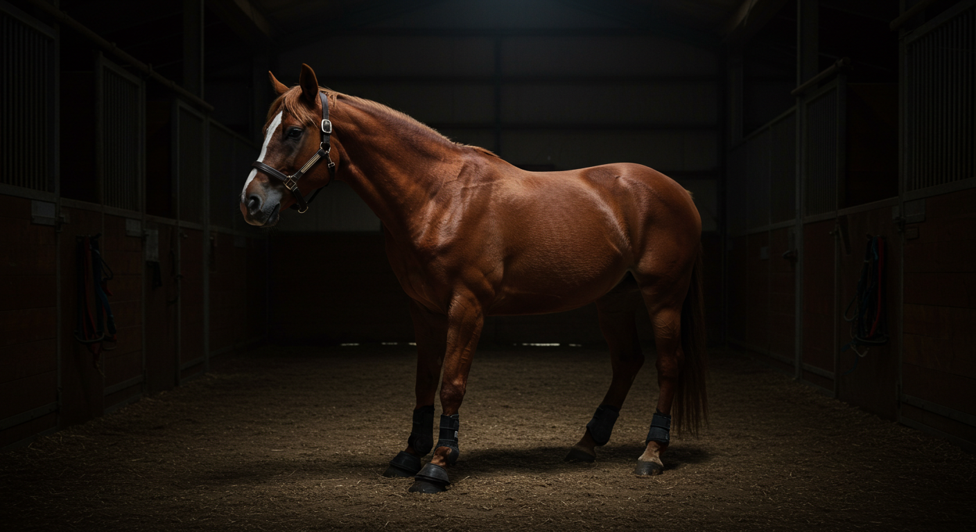 Symptômes fourbure cheval avec posture antalgique et antérieurs avancés