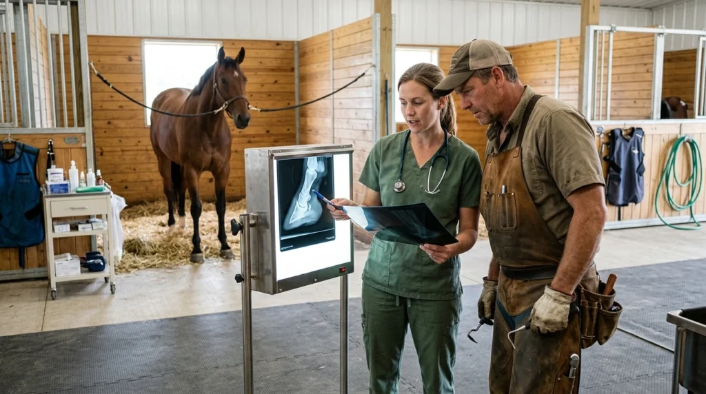 Traitement de la fourbure chez le cheval : étapes, soins et suivi 4 Radiographie utilisée pour guider le traitement et la maréchalerie d’un cheval fourbu
