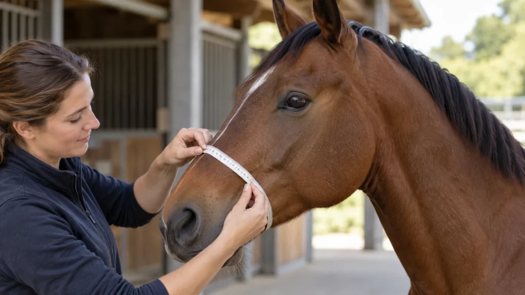 Mesure du chanfrein d’un cheval pour fabriquer un licol en corde