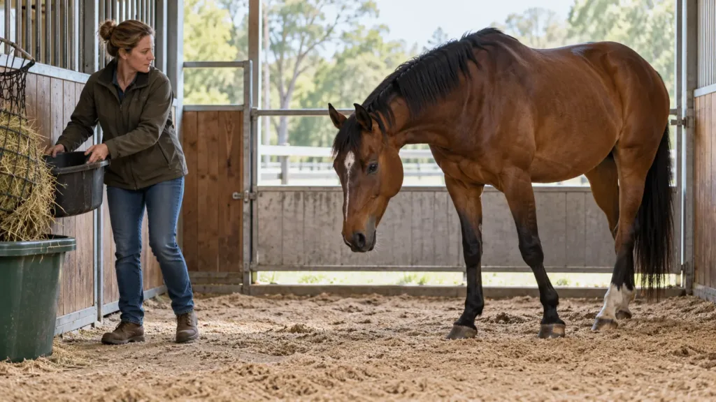 Retrait de la nourriture chez un cheval présentant des signes de coliques
