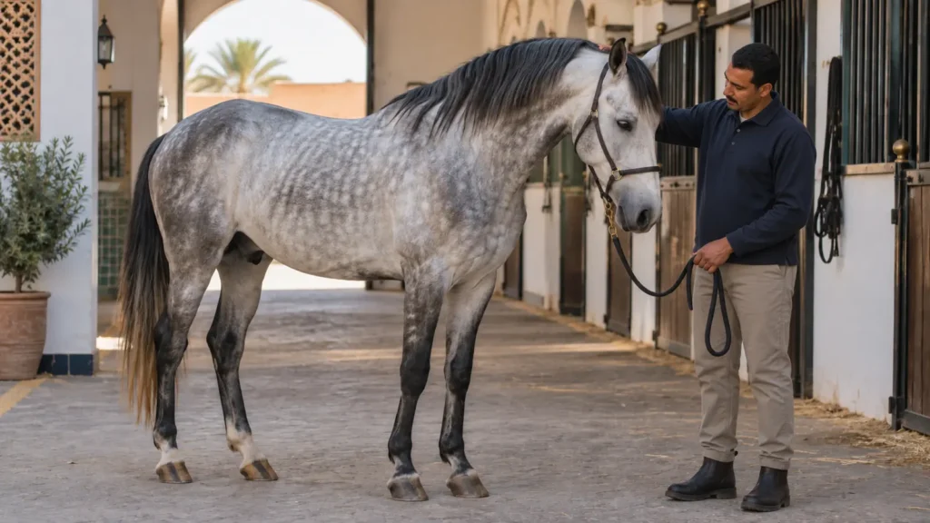 Relation respectueuse entre un soigneur et un cheval au Salon d’El Jadida 2026