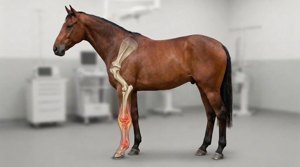 Illustration vétérinaire d’une inflammation articulaire chez le cheval