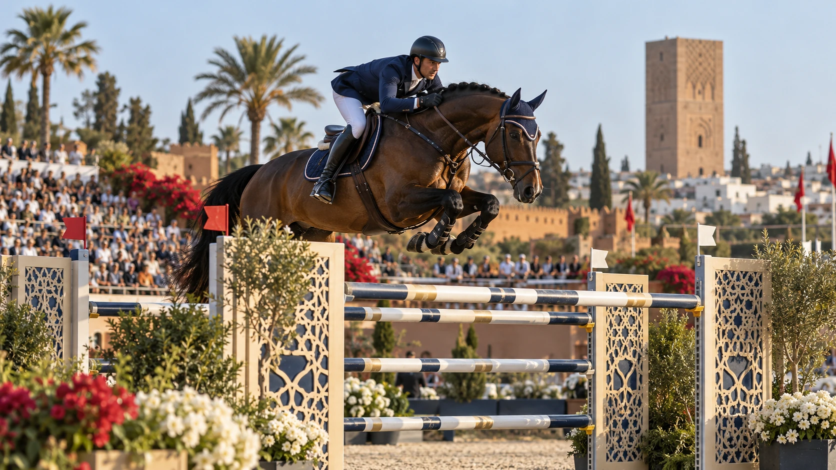 Cheval de saut d’obstacles en compétition Longines Global Champions Tour