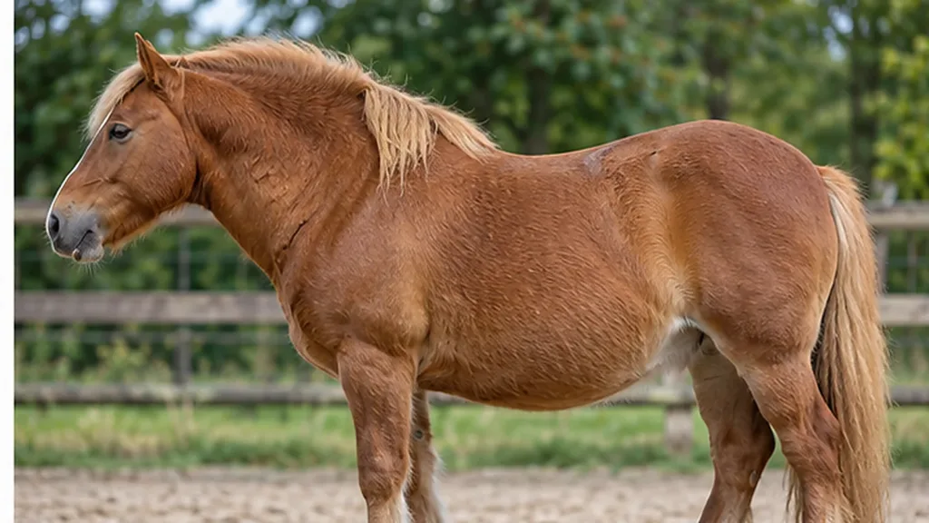 SME cheval : symptômes, diagnostic et traitement du syndrome métabolique équin 2 Poney présentant un chignon graisseux au niveau de l’encolure et une condition corporelle élevée.